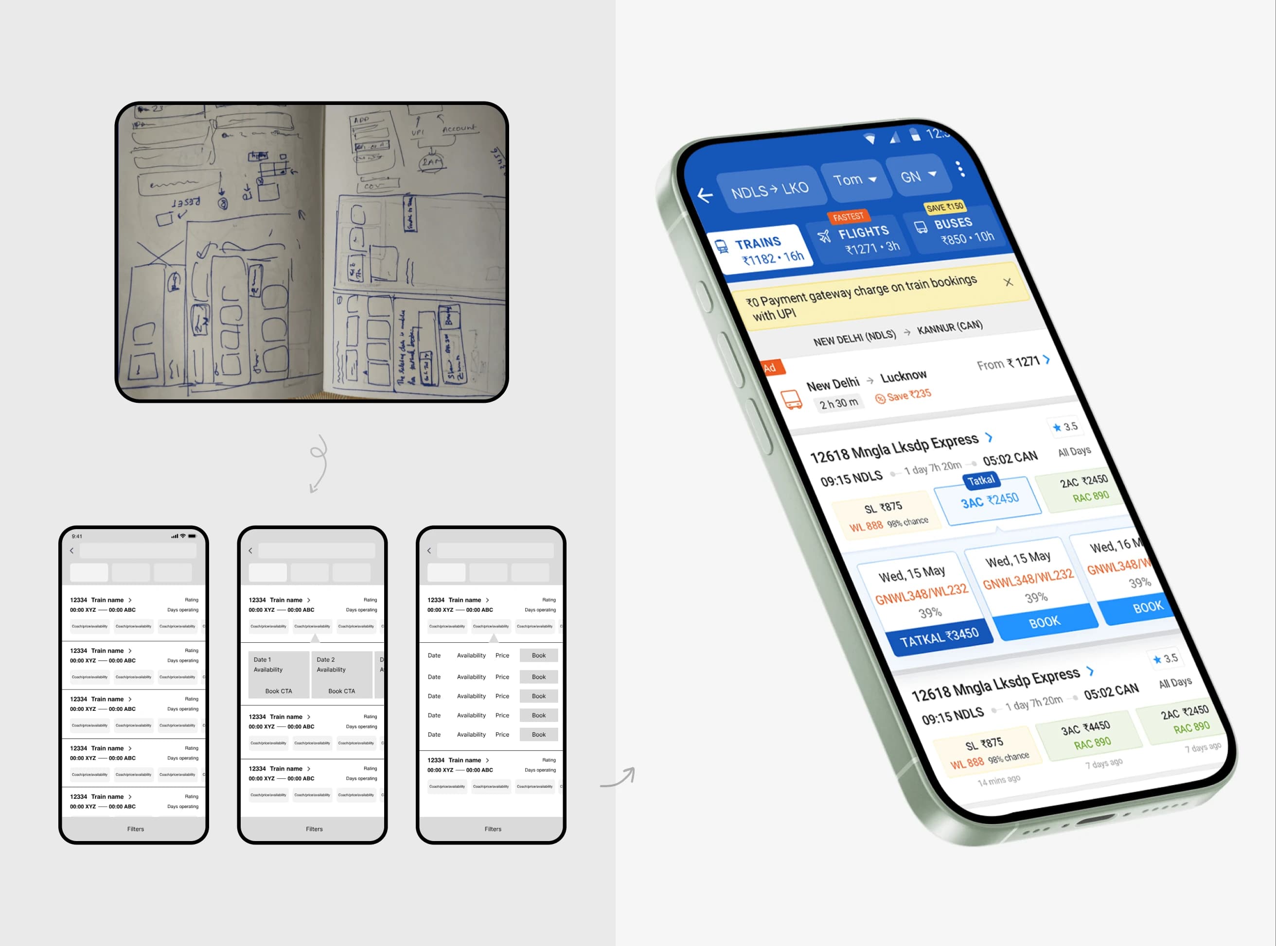 ixigo wireframing and direction explorations